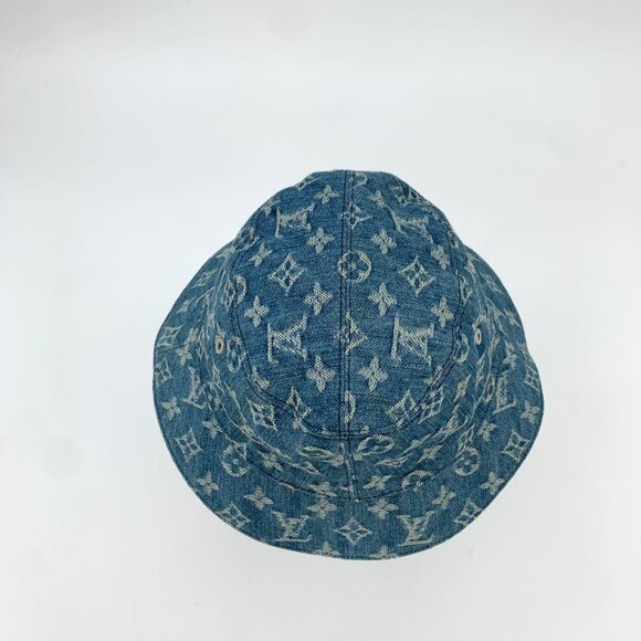 Louis Vuitton Blue Monogram Jacquard Cotton Fisherman Hat Size 58cm Made In Fran - Picture 5 of 12